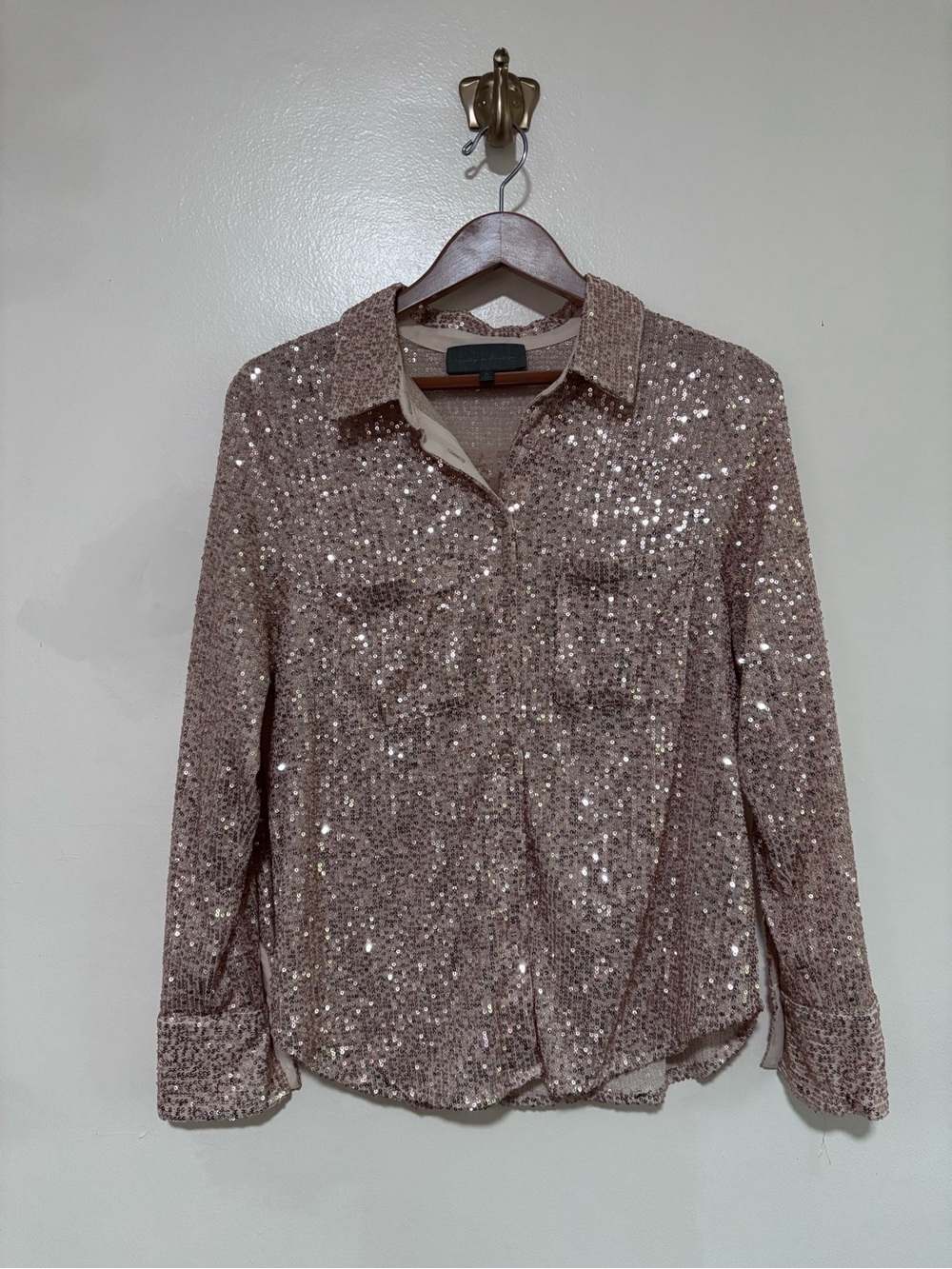 Anthropologie Sunday in Brooklyn Rose Gold Sequin Top M